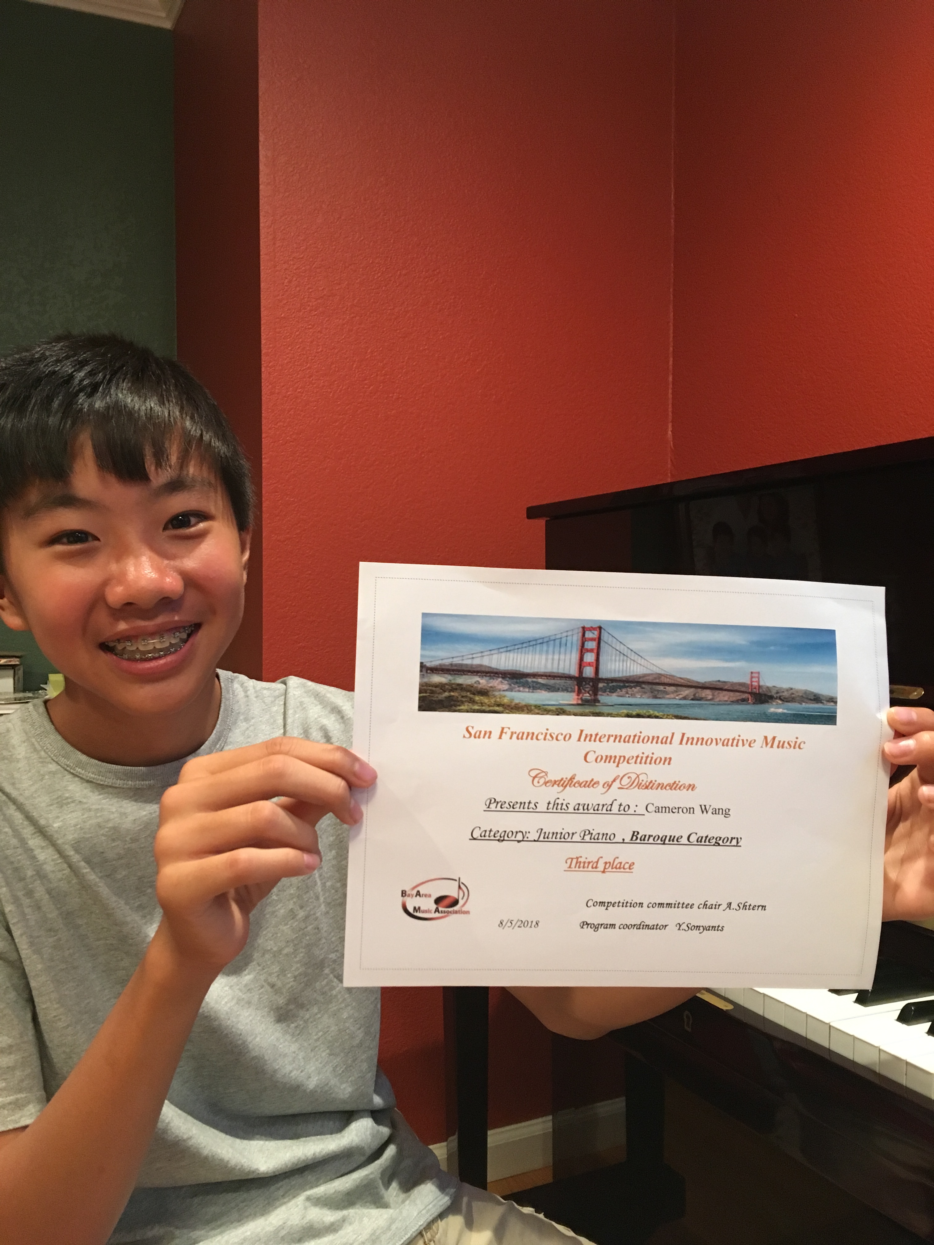 Cameron Wang - Third Place Winner of San Francisco International Innovative Piano Music Competition.  Class - Anna Turkova